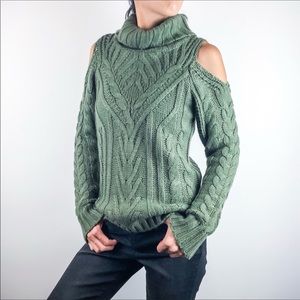 Cold Shoulder Thick Turtleneck Knit Sweater